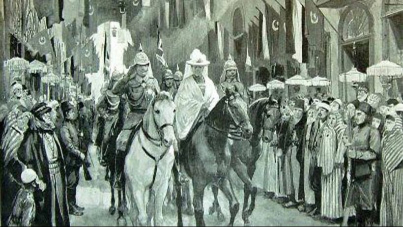 The German Empress and his wife rode horses in Damascus streets